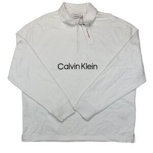 CALVIN KLEIN Mens shirt Relaxed Fit Standard Logo Terry Long Sleeve Polo Shirt S